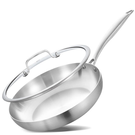Inqibee 26 CM Tri-Ply Stainless Steel Frying Pan with Lid,Small Saut Pan,Skillet,Induction Cooking Pan,Dishwasher and Oven Safe