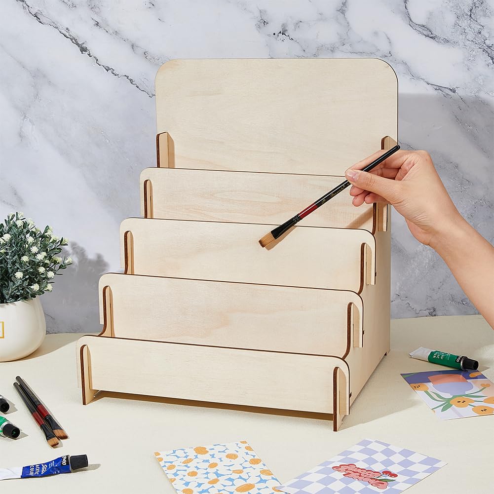SUPERFINDINGS 4-Tier Wooden Greeting Card Display Stand Sticker Display Stand Vendors Postcard Organizer Retail Display Racks Multipurpose Brochure