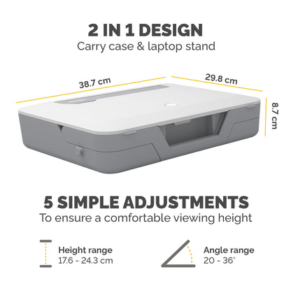 Fellowes Portable Laptop Stand Carry Case - Breyta 2-in-1 Design with 5 Height Adjustments - Ideal for Hybrid Work - 100% Recyclable - White