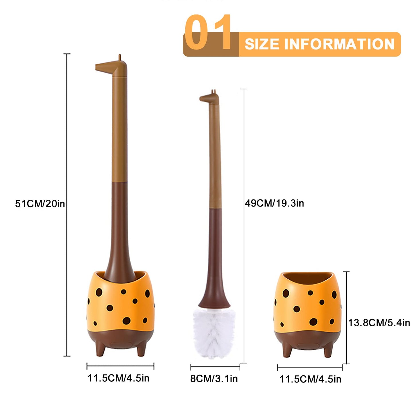 XXFLOWER Toilet Brush Giraffe Shape,Cute Shape Look, PP Bristles Round Brush, Compact Size Toilet Brushes Floor Standing, 1-Pack