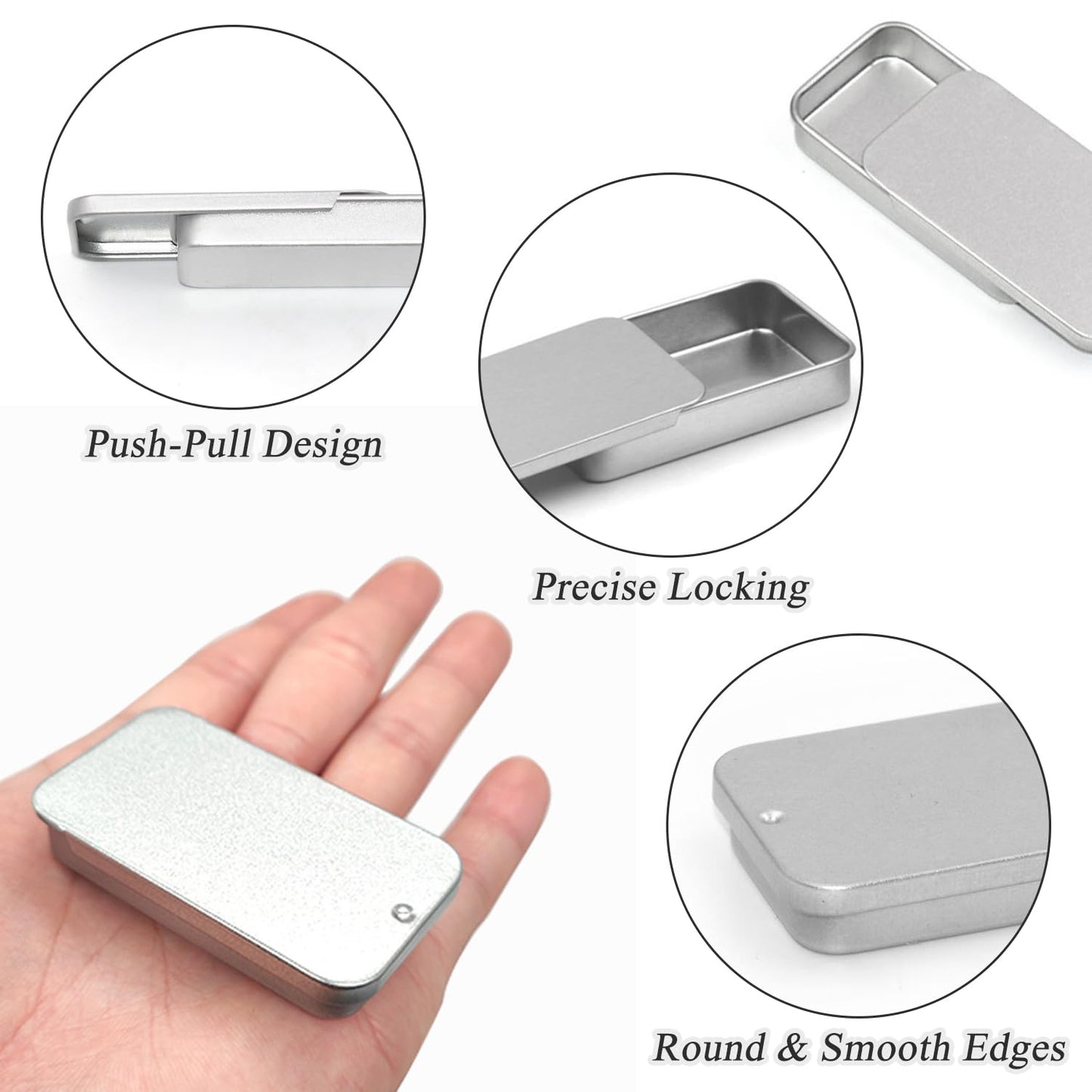 SYEYCW 6 Pcs Small Tins, Rectangular Tin with Slider Lid, Metal Tin Box Container, 50 × 25 × 10mm Portable Metal Holder