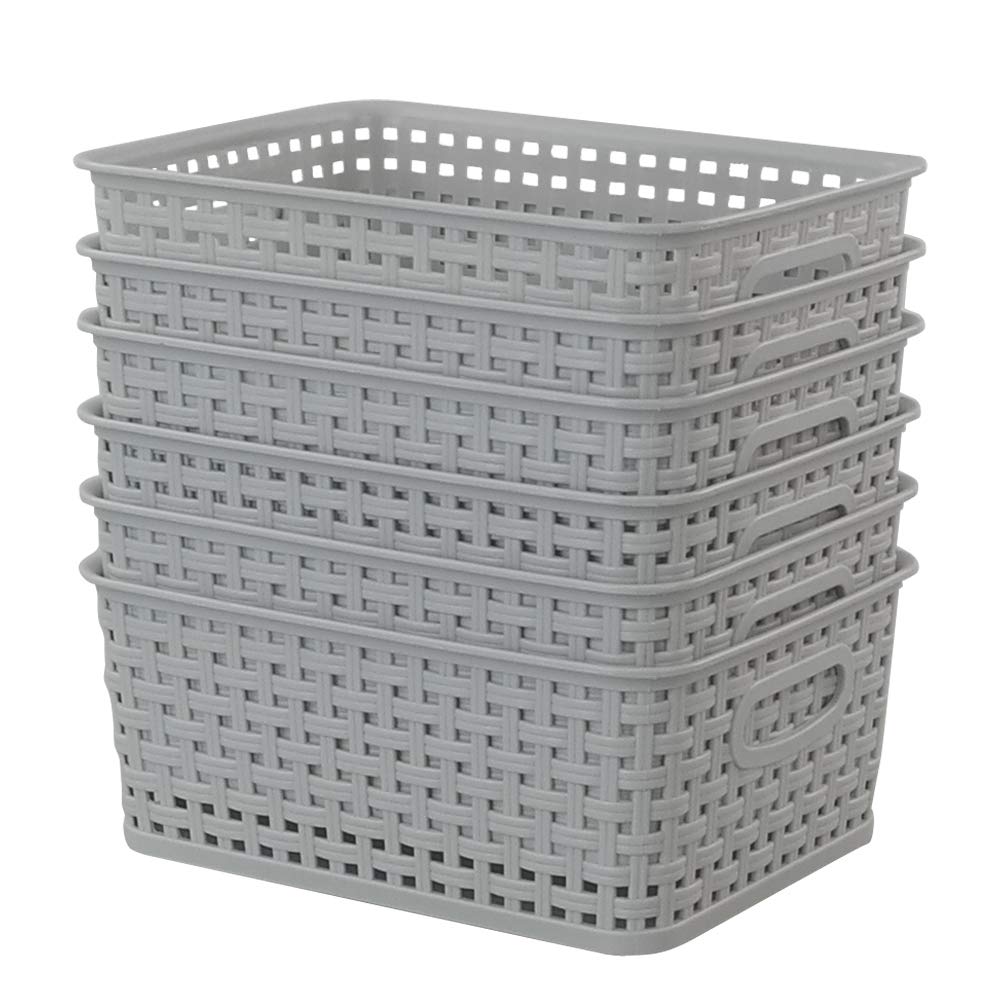 Cadineer 6-pack Plastic Grey Rattan Storage Basket Small Weave Basket Box