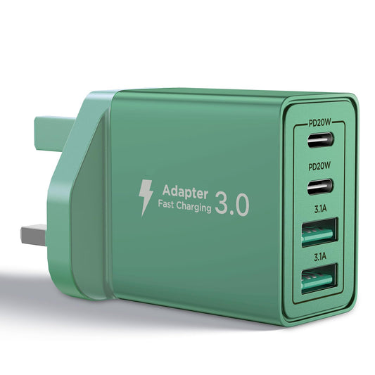 USB C Plug,40W 4-Port Fast USB C Charger Plug Dual Port PD Power Adapter + QC Mains Wall Chargers Type C Charger Plug for iPhone 16 15 14 13 12 Pro