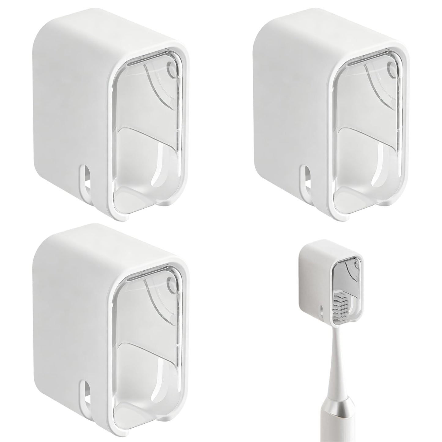 PLUSHCEWT 3 Pcs Toothbrush Holders Wall Mounted with Cover,Self Adhesive Tooth Brush Holder Bathroom Organizer for Bathroom Kids Adults,Wall
