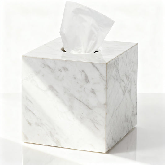 Marble Tissue Box Holder, Square Cube Tissue Box Cover with Open Bottom, Facial Tissue Holder for Bathroom Vanity Tops, Bedroom Dressers, Kitchen