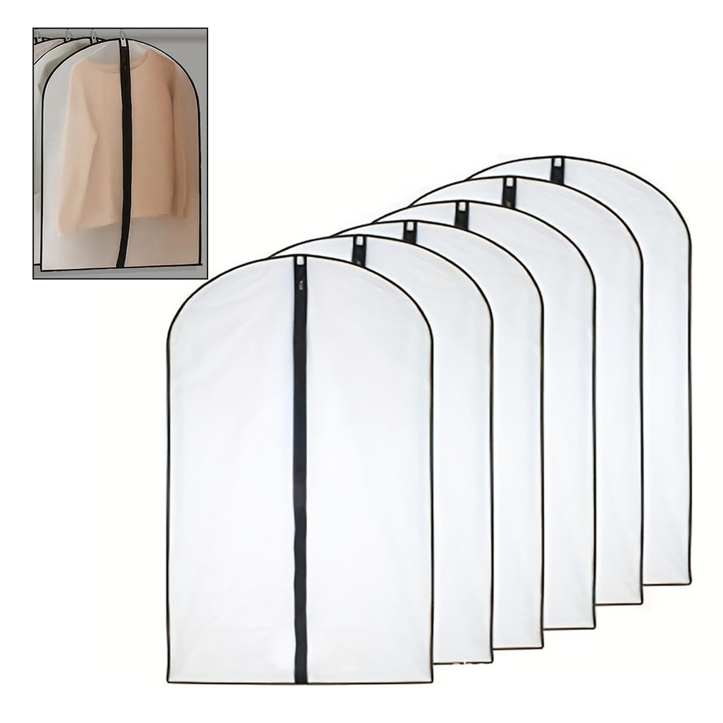 6pcs Garment Bags 60x100cm,Dustproof Garment Covers PEVA Translucent Clothes Covers with Zip,40inch Suit Storage Bags Dress Cover for Shirts Coats