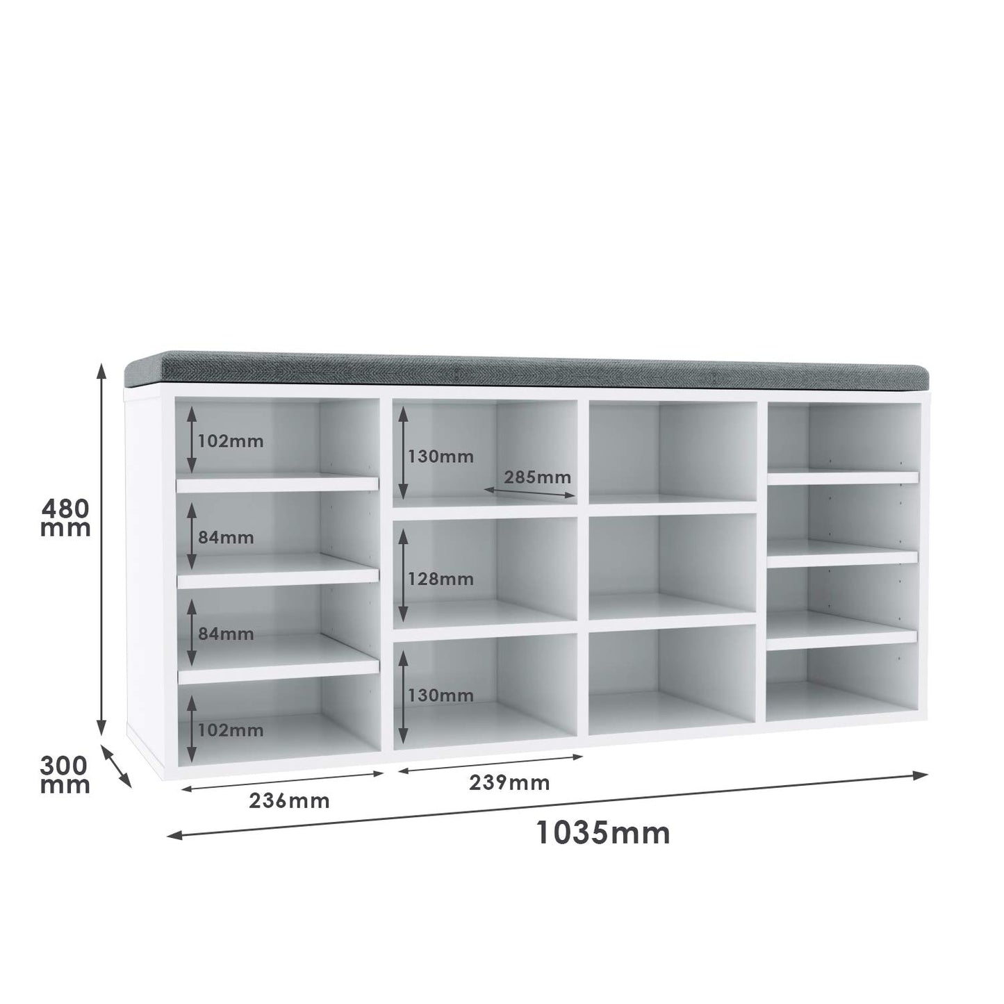 ELEGANT Shoe Storage Bench with Padded Seat & Cushion, 104 x 30 x 48cm