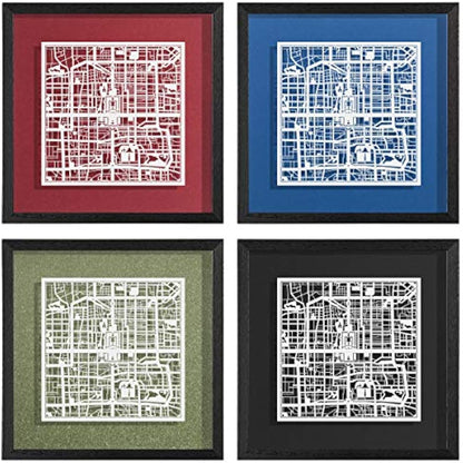 O3 DESIGN STUDIO Beijing Paper Cut Map framed, White map, Black frame, 9x9 inches, Gift Boxed, 4 background color, self-changing, Paper Art