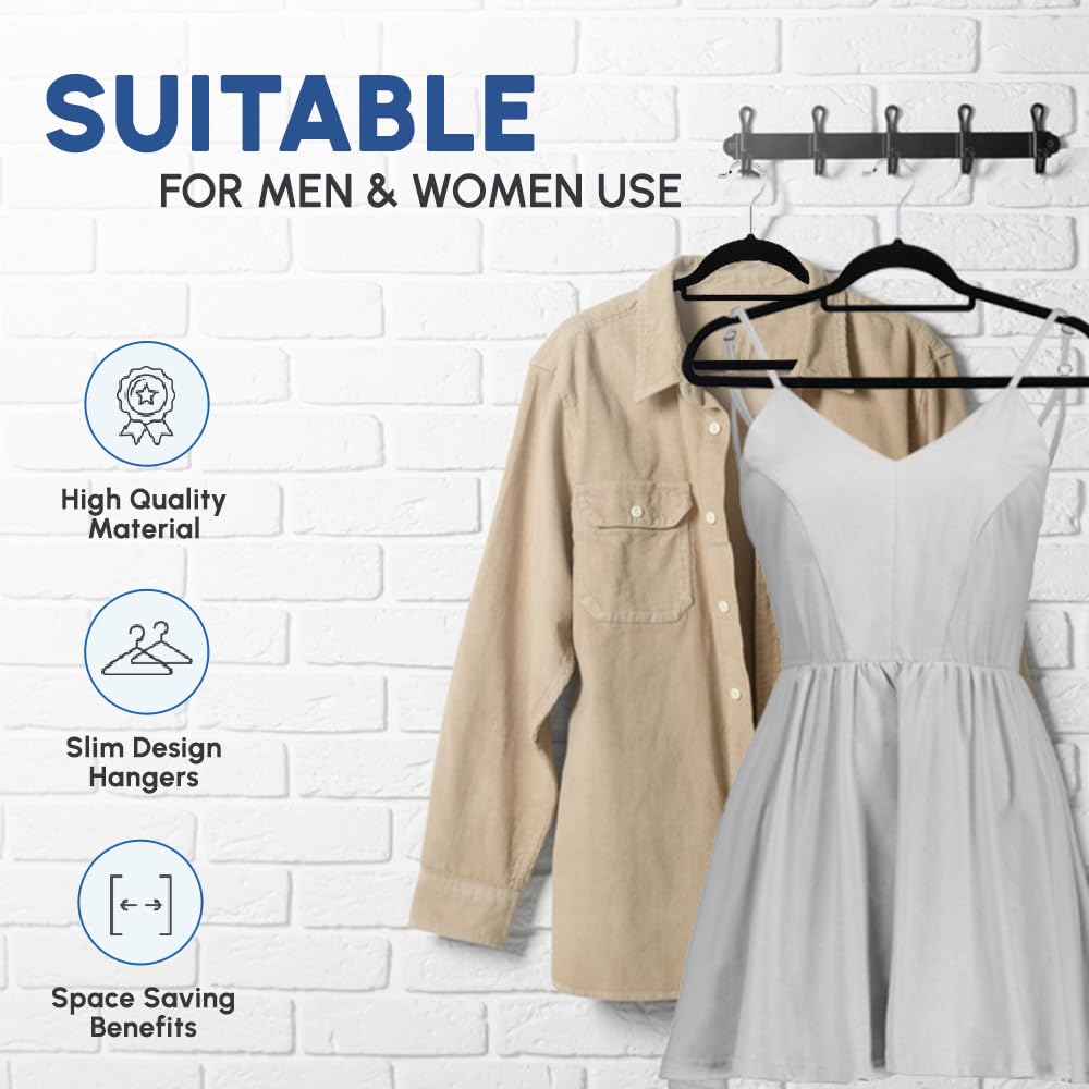 1ABOVE Premium Quality 20 pack Non-Slip Velvet Hangers (44cm) Heavy Duty Velvet Suit Hangers with Tie Bar, 360° Swivel Hooks – Space saving