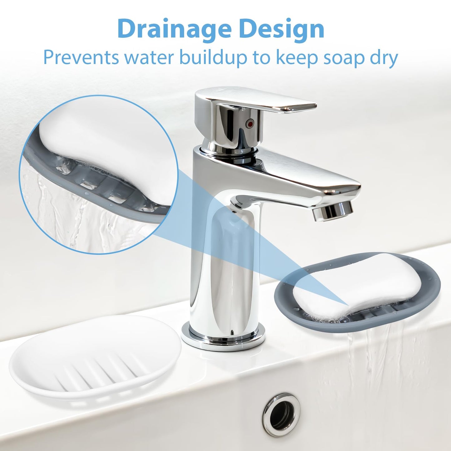 Silicone Soap Dishes, 2pcs Soap Dish with Drainage, Non‑Slip and Portable Soap Tray, Bar Soap Holder for Shower, Bathroom, Kitchen - Grey & White