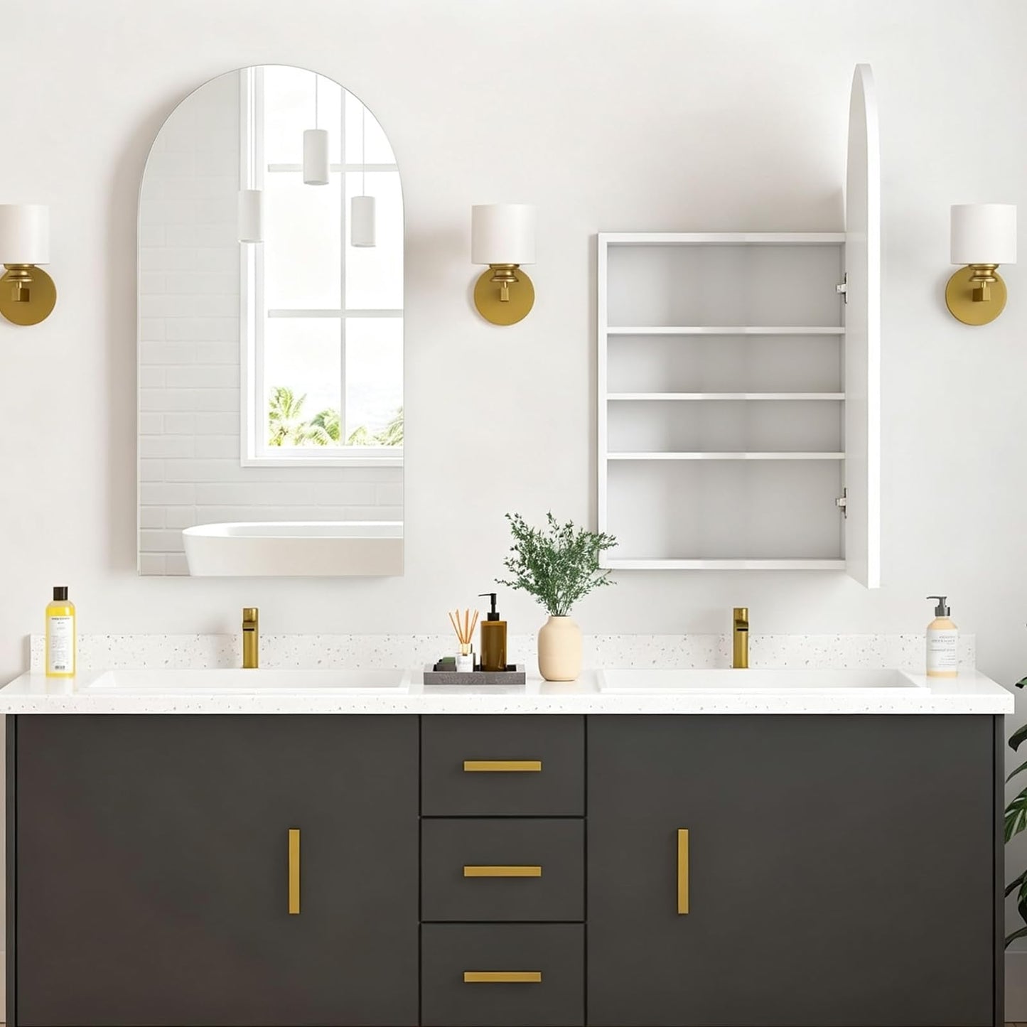 Ymahizax Arch Bathroom Mirror Cabinet