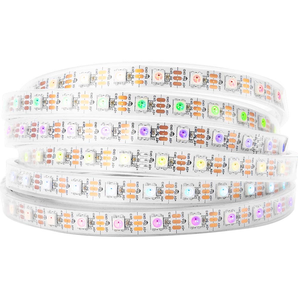 BTF-LIGHTING WS2812b 16.4ft 5m 60leds/Pixels/m Individually Addressable 5050SMD LED White Board Waterproof IP67 Flexible Full Color DC5V for Indoor