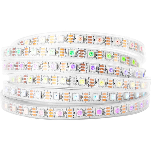 BTF-LIGHTING WS2812b 16.4ft 5m 60leds/Pixels/m Individually Addressable 5050SMD LED White Board Waterproof IP67 Flexible Full Color DC5V for Indoor
