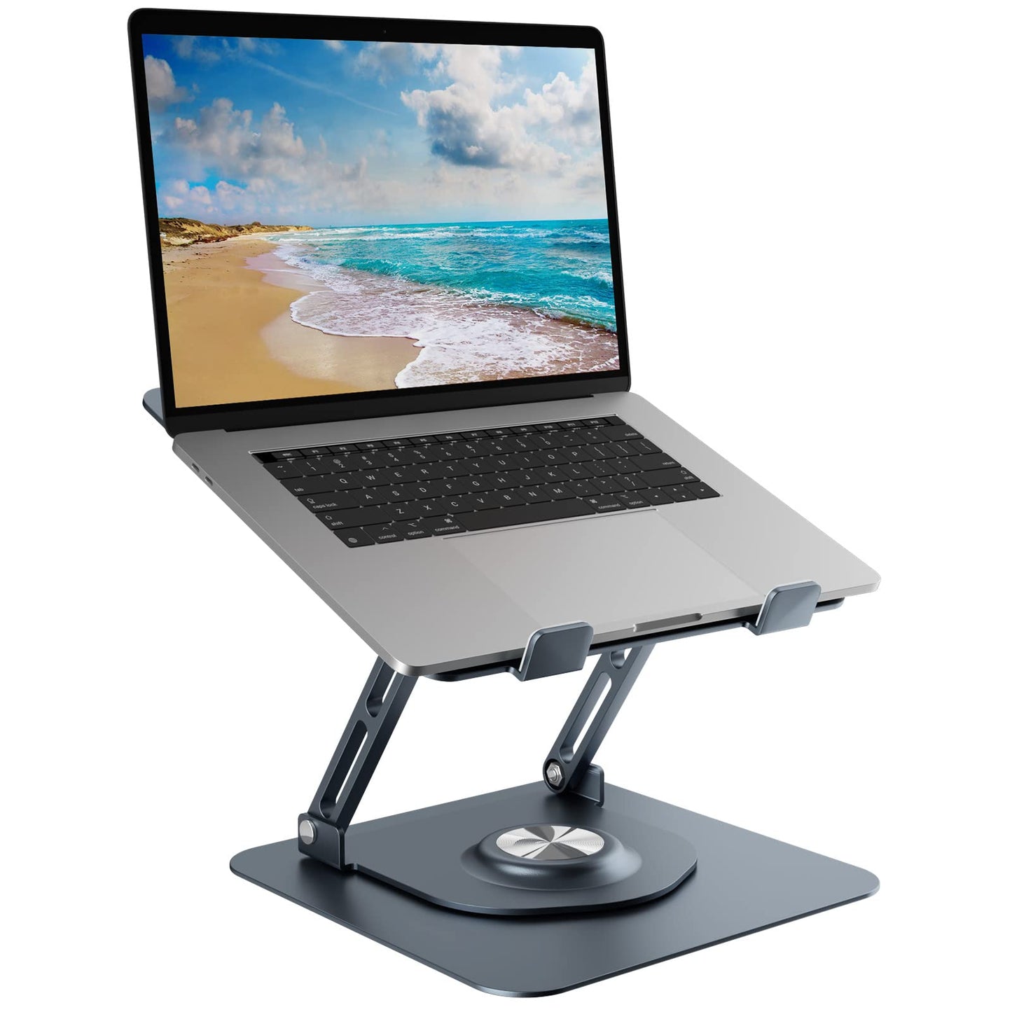Swivel Laptop Stand for Desk, Adjustable Height Aluminum Computer Stand with 360 Rotating Base, Foldable Ergonomic Riser