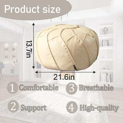 Louis Donné Round Pouffe Cover Unstuffed Handmade Waterproof Faux Leather Ottoman Cover Storage Footstool Seat for Living Room Bedroom Indoor Decor