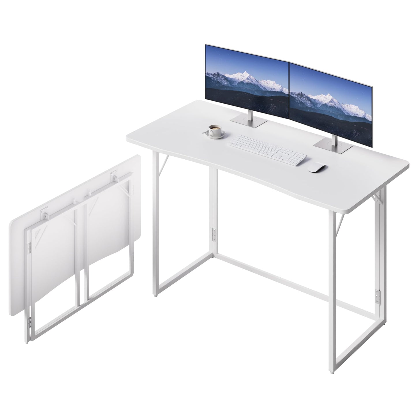JOYMOOP White Folding Desk - 120 x 57 cm, No Assembly Large Size Foldable Desk for Home, Office, Wooden Top Folding Computer Desk for Working