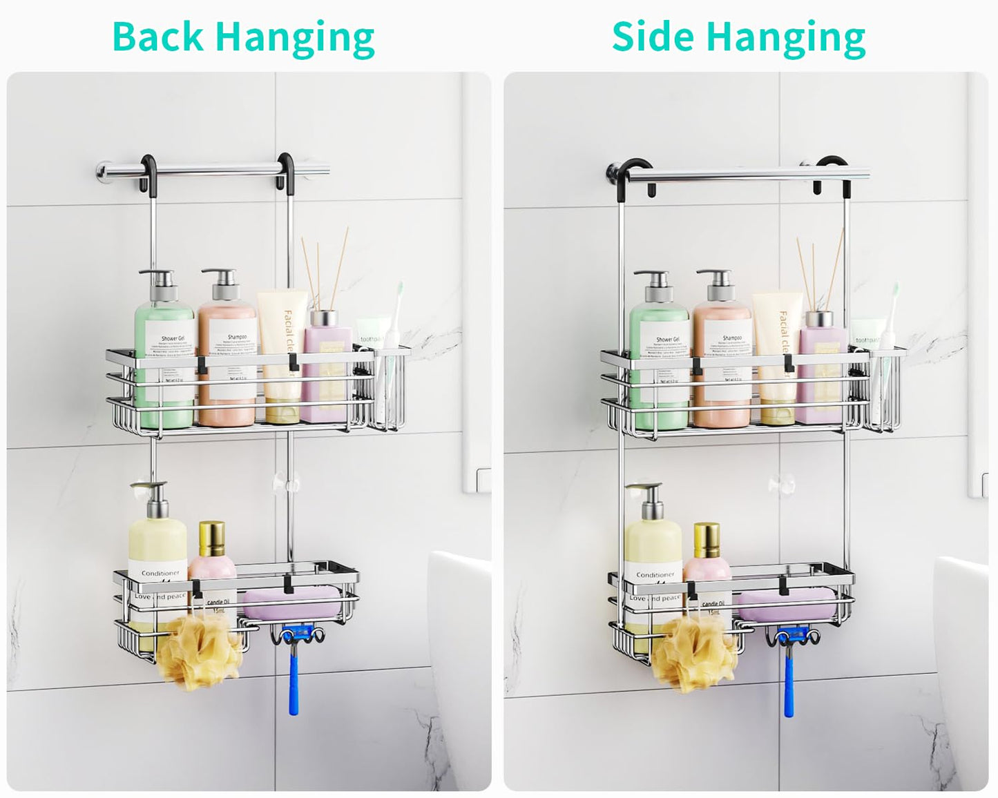 HapiRm Hanging Shower Caddy Organiser - 2 Tier Rustproof 304 Shower Storage
