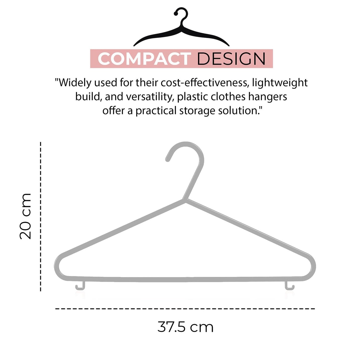 Roe Tenpo Coat Hangers, Grey | Adult Plastic Clothes Hangers for Clothes | Durable & Lightweight | Non-Slip, Space-Saving Design for Shirts, Jackets