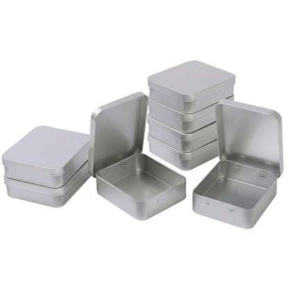 LJY Hinged Metal Tins, 8 Pack, 93 x 83 x 25 mm, Silver