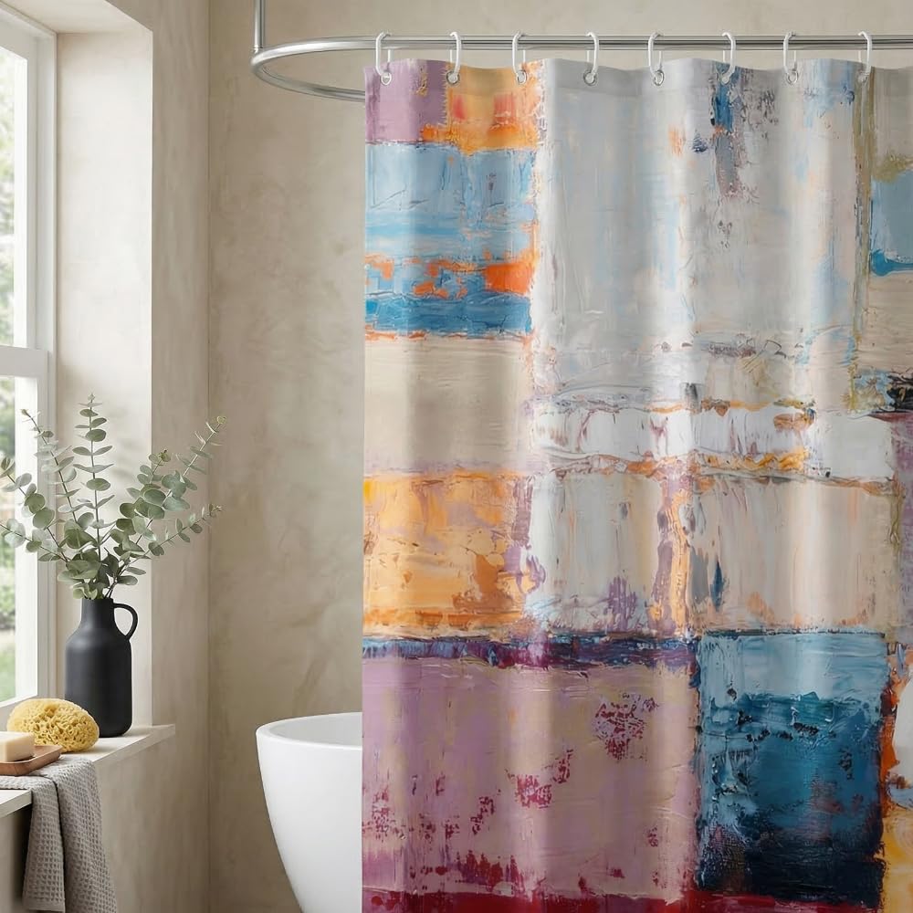 Rohxyzo Abstract Oil Painting Washable Shower Curtain 180 x 180 – Modern Impasto Colour Block Art, Polyester Fabric Shower Curtains for Bathroom