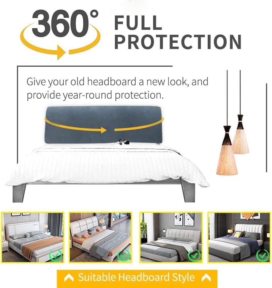 DUJUIKE Headboard Slipcover for Queen Bed, Stretch Bed Headboard Cover, Dustproof Protector Cover for Linen Tufted Upholstered