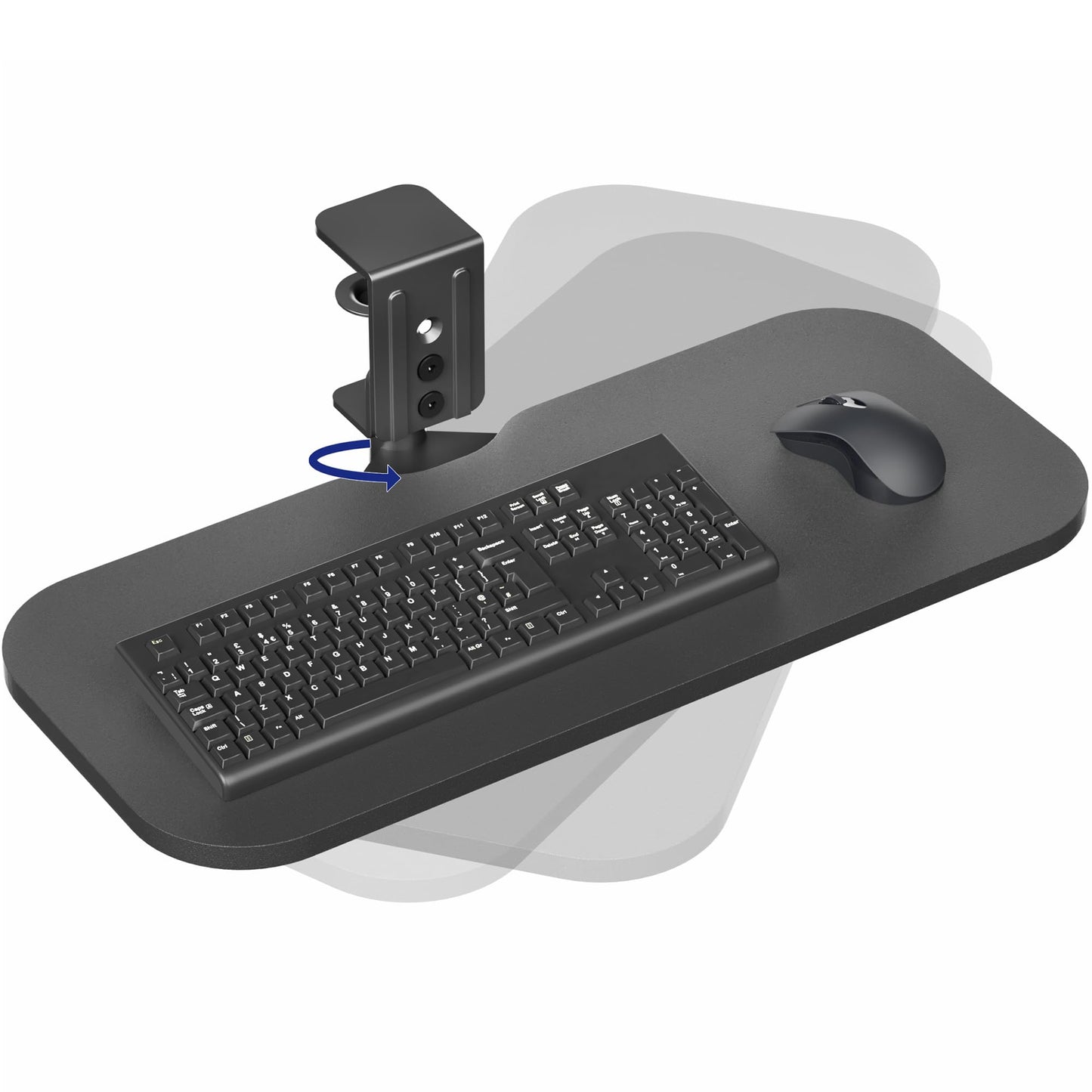 VIVO Clamp-on 23 x 10 inch Rotating Computer Keyboard and Mouse Tray, Extra Sturdy Single Desk Swivel Clamp, Ergonomic Typing, Black, MOUNT-KB04CB