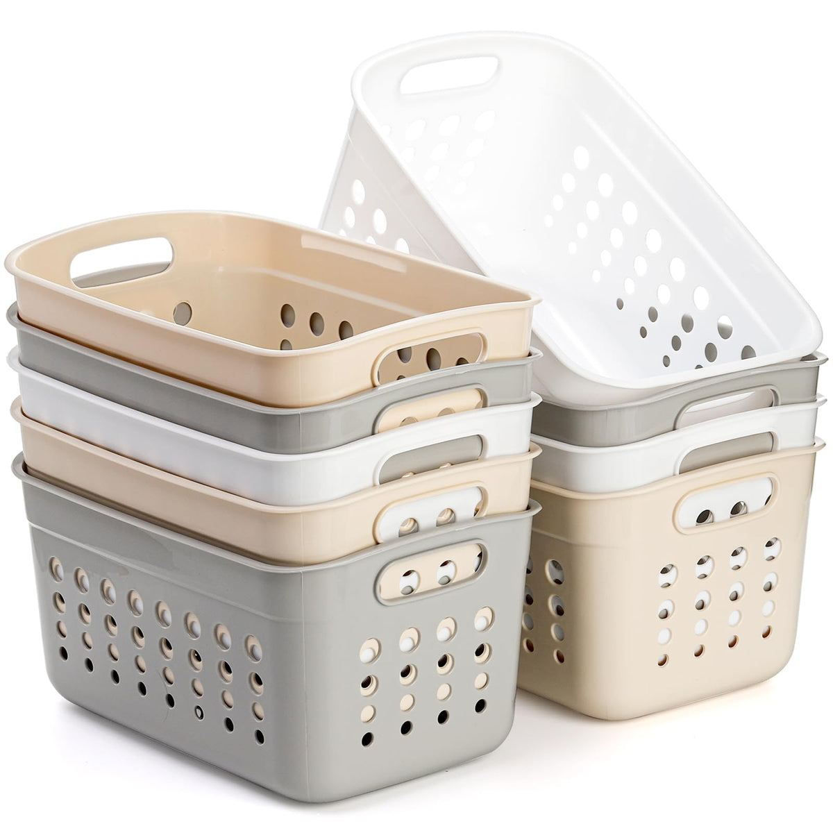 DEAYOU 9 Pack Plastic Storage Basket, Small Pantry Organizer Basket Bins, Rectangular Storage Tray Basket Container with Handle for Shelf, Household