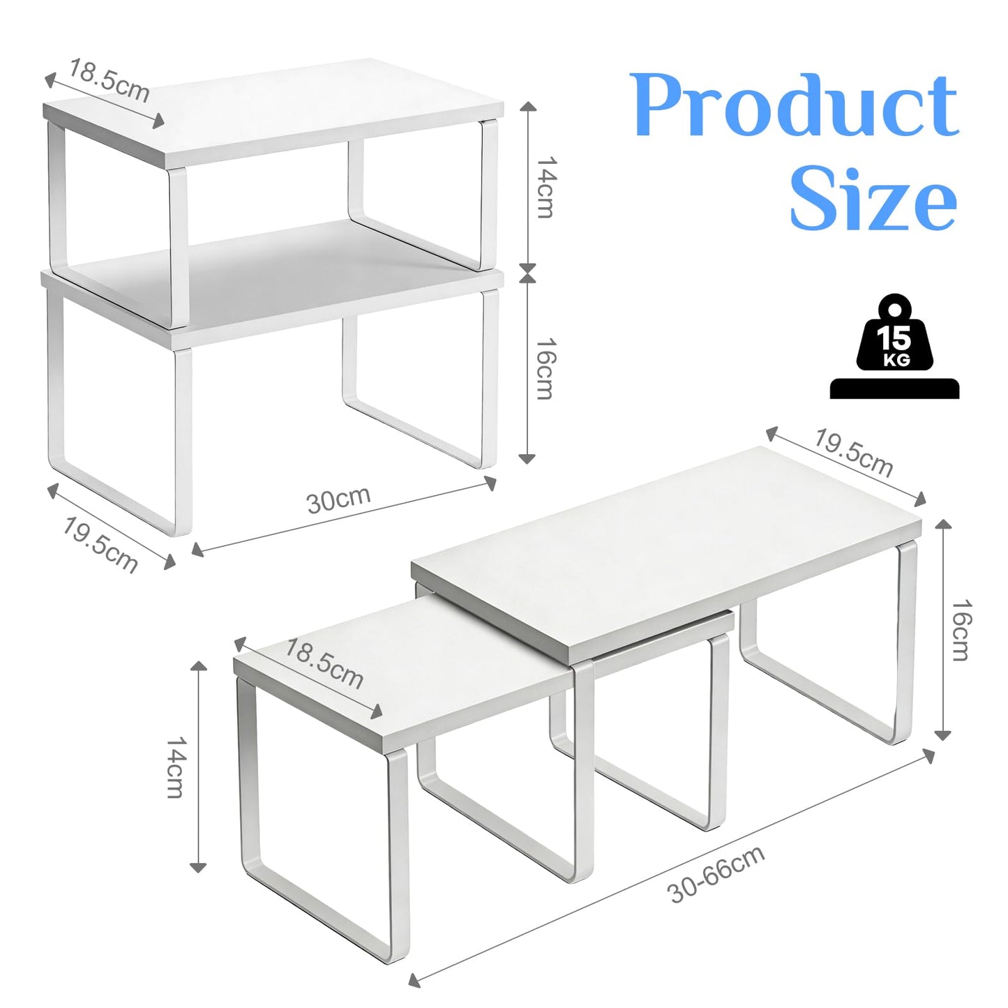 Gudui Kitchen Cupboard Shelf Organiser Counter Storage Organisation, White