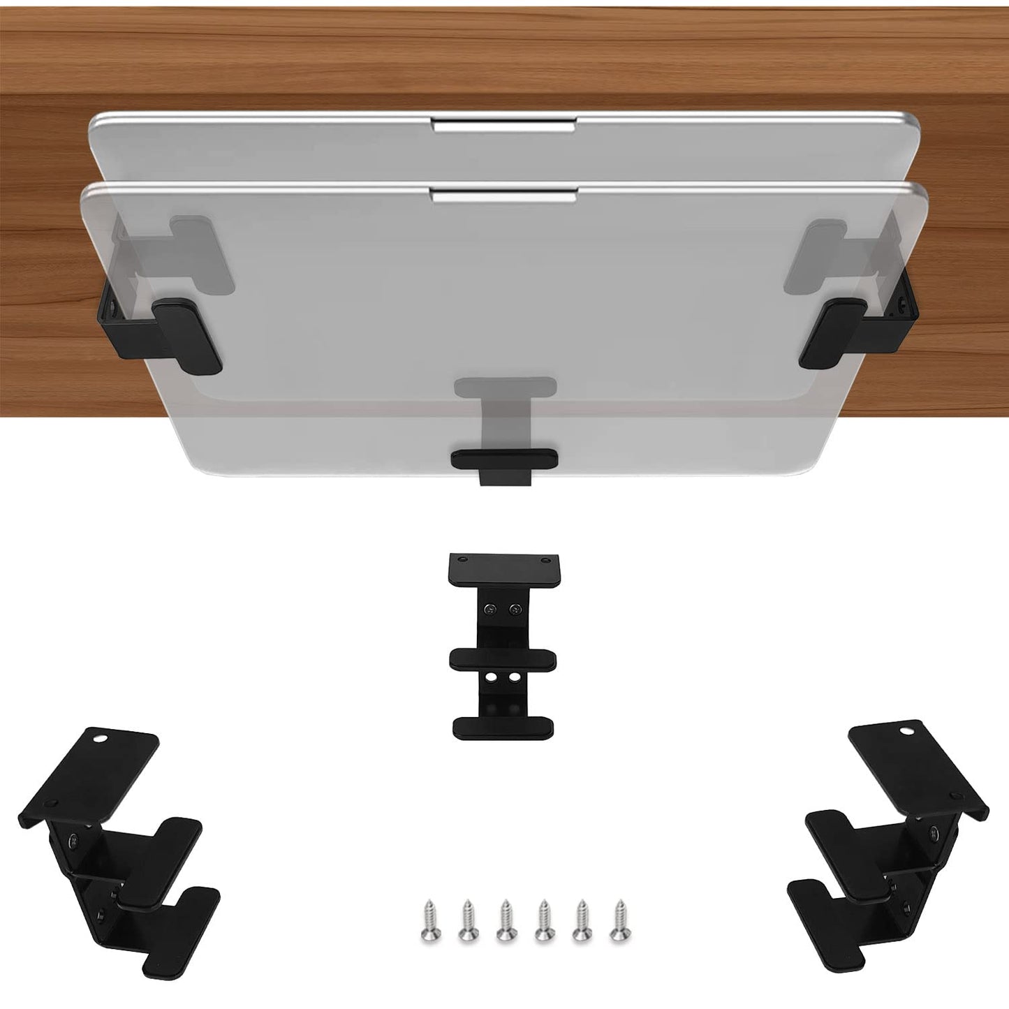 IFCASE 2 Tier Under Desk Laptop Mount, Double Decker Metal Under Desk Shelf Holder for Laptop, MacBook Pro, Keyboard with Anti-Scratch Silicone