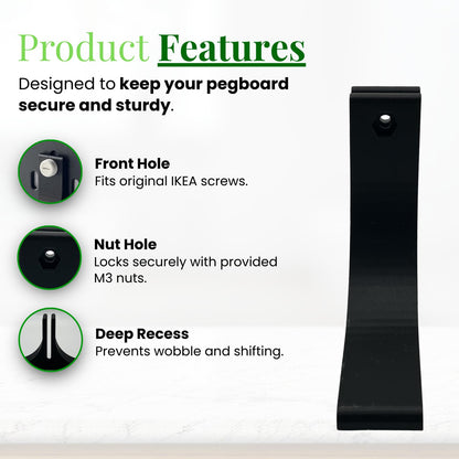 shush Pegboard Support Feet Compatible with IKEA SKADIS – Free Standing Desk Base for Pegboard Display Pair Black