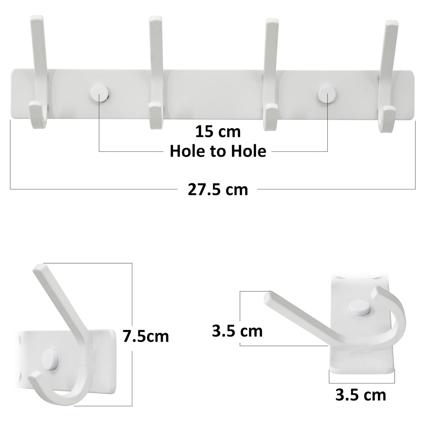 HONSKY Wall Coat Rack, Towel Rack, 17.5cm Metal Wall Coat Hanger with 4 Double Hooks (8 Single Hooks),for Hanging Coat, Hat, Bag, Towel