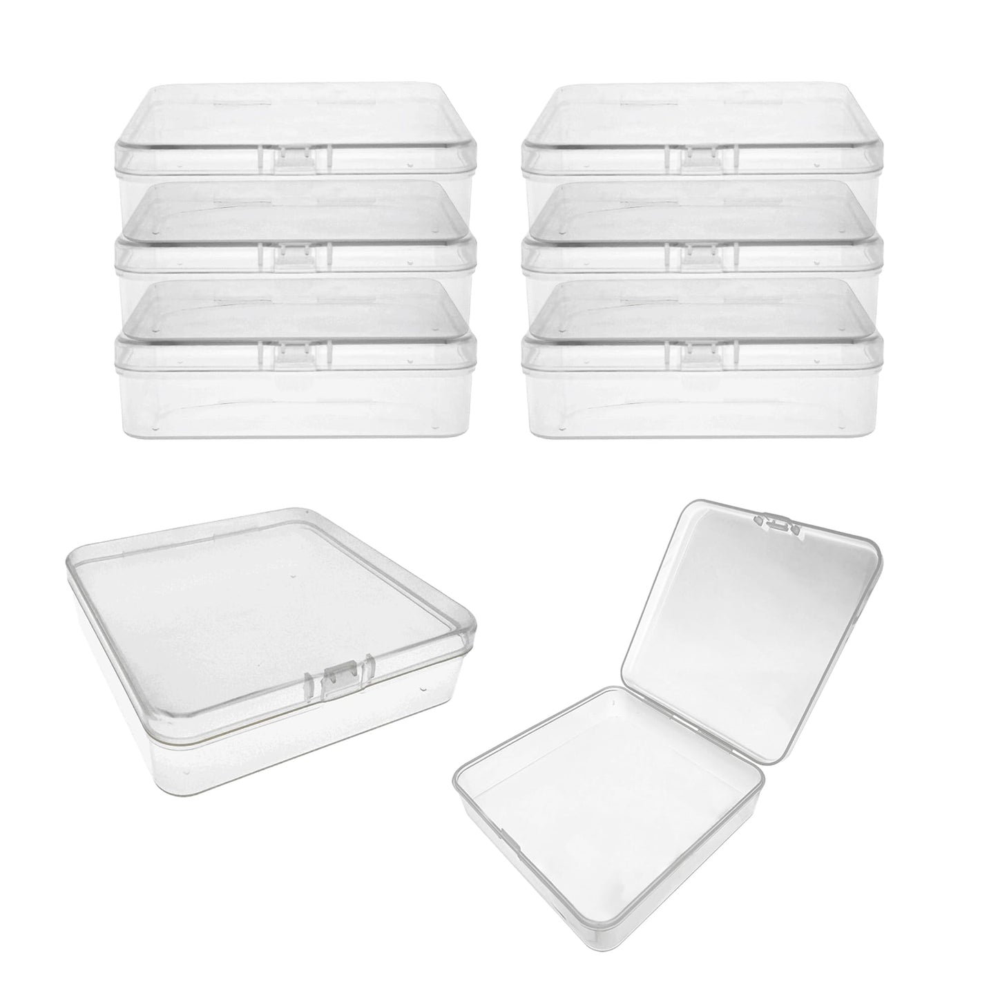 LJY 8 Pack Plastic Storage Boxes with Lids 12.5 x 12.5 x 3.5 cm – Square Small Containers for Diamond Art Accessories, Beads, Crafts and Hardware