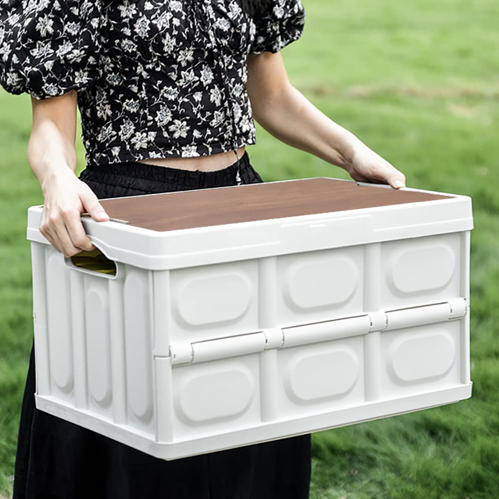 Tuevob Folding Storage Bin with Lid 50L Storage Box Container Stackable Shelf Baskets Cloth Closet Car Organizers Outdoor Picnic Transport Box Toy