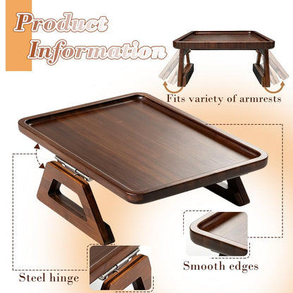 Umllpet Sofa Tray Armrest, Water-Repellent Couch Tray with Fixed Clip, Armrest Tray for Drinks, Snacks, Mobile Phone & Remote Control Brown