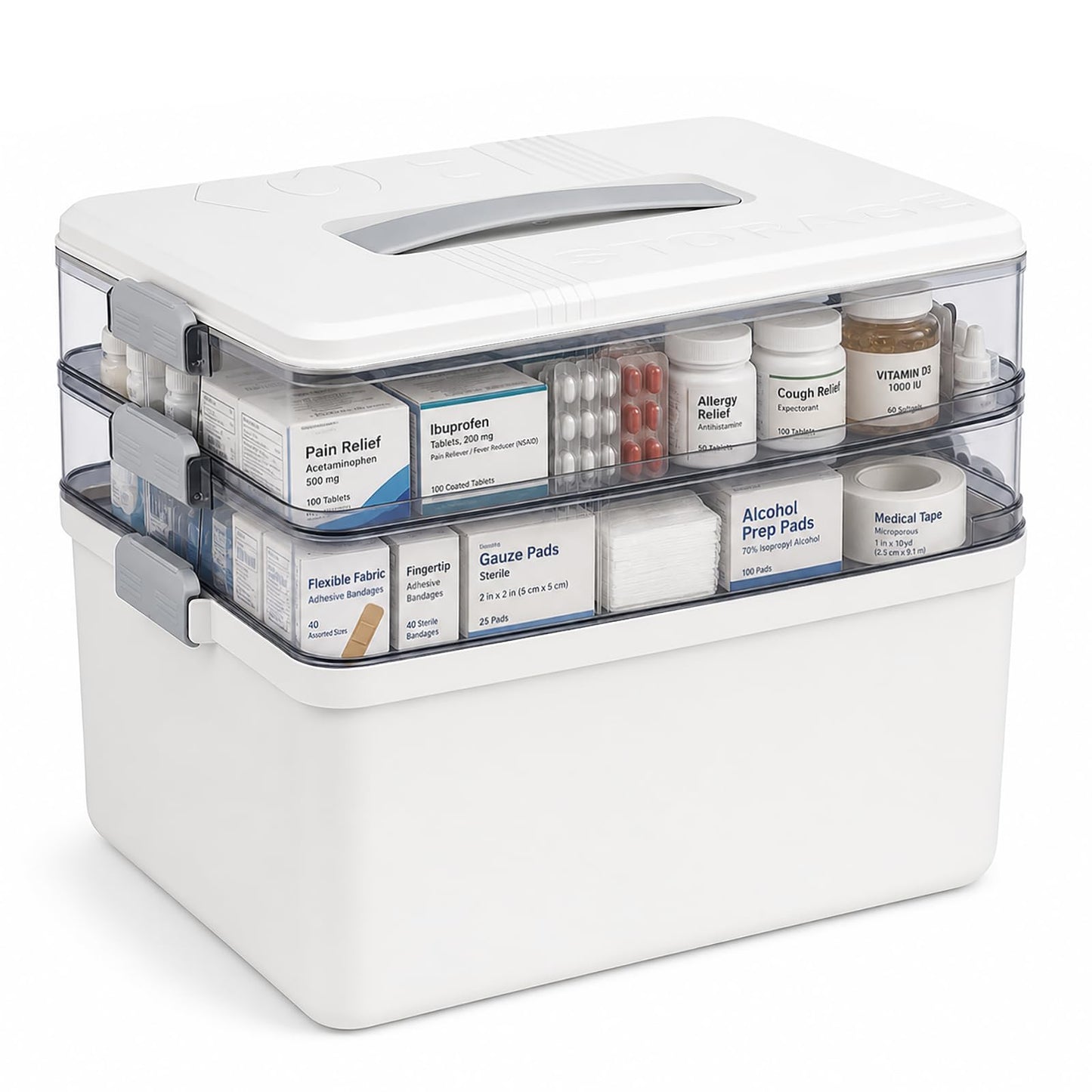 Stidyzo Medicine Storage Box, 3 Layer Medical Organiser Box