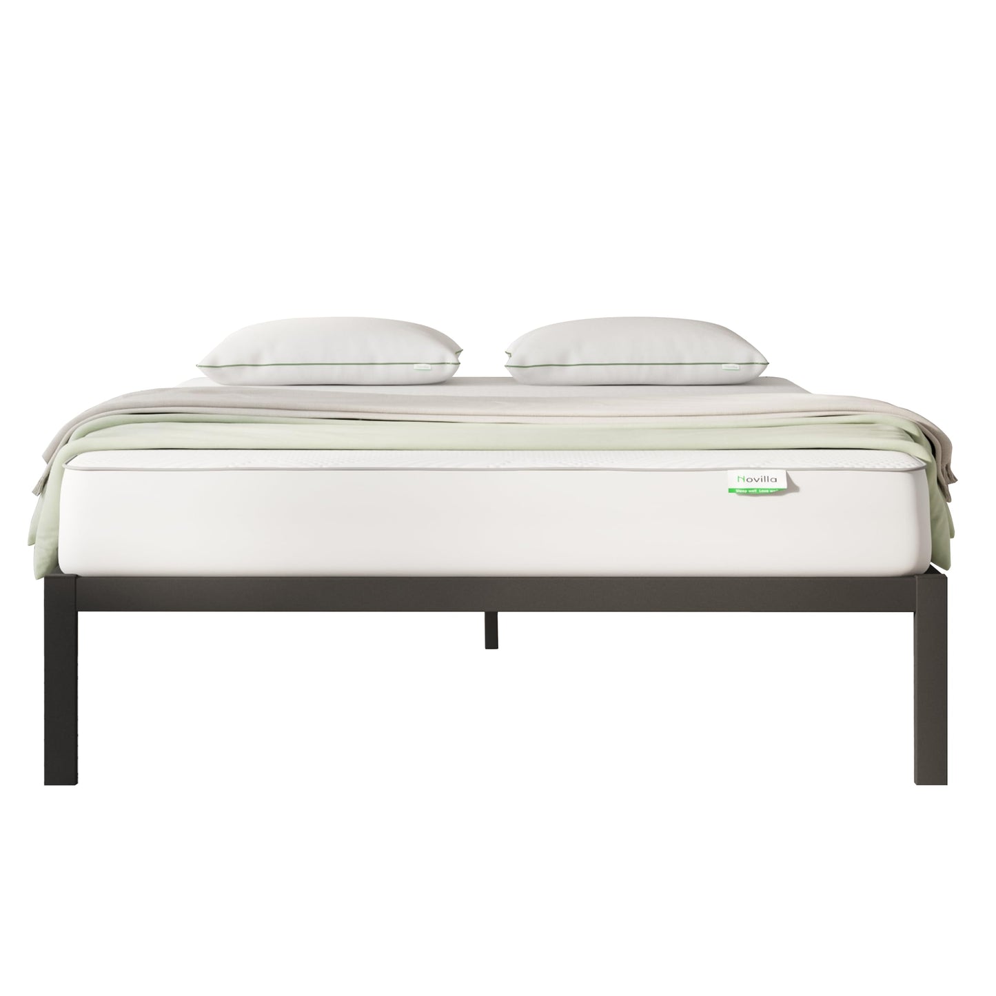 Novilla 30.5cm Metal Bed Frame, Platform Bed Frame with Noise-Cancell Design, Engineered Wood Slat Support, Solid Support Legs, Easy Assembly