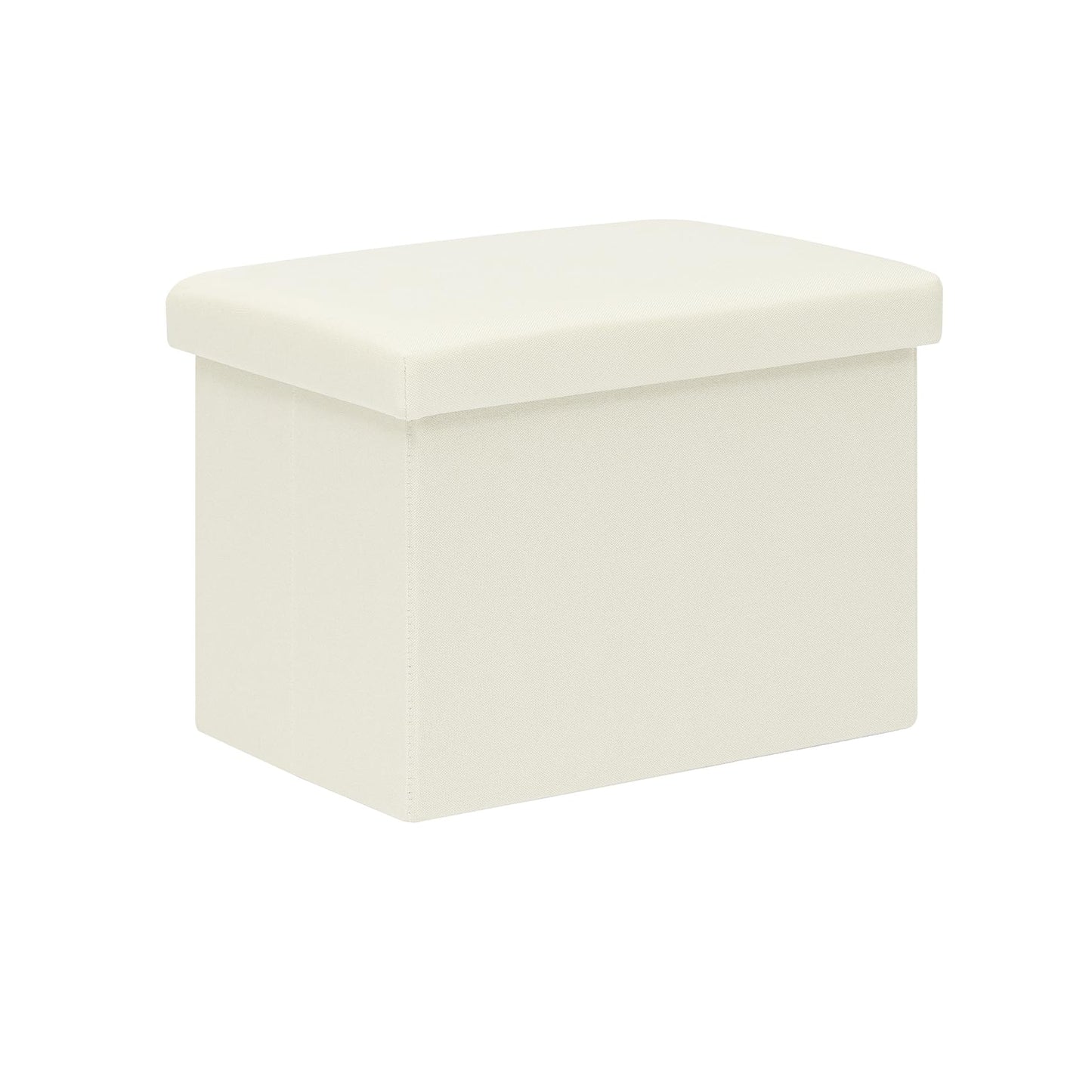 Bonlife Ottoman Storage Box - Foldable Rectangular Footstool for Living Room, Kids Toy Chest with Lid, Multi-Use Seat & Storage, Cream, 42x32x32 cm
