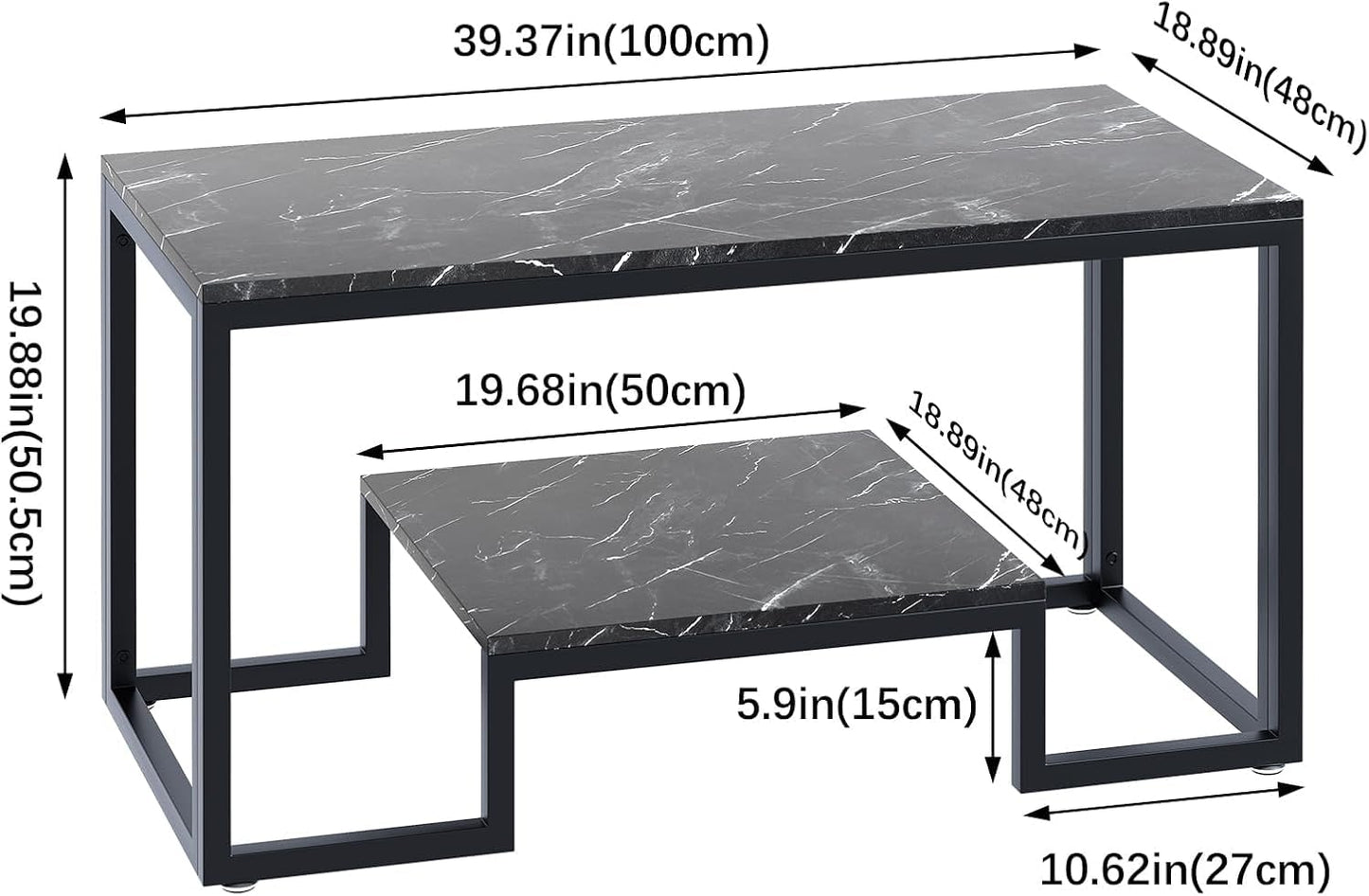 Coffee Table with Storage Shelf, Living Room Table with Metal Frame, Coffee Tables for Living Room, Center Table