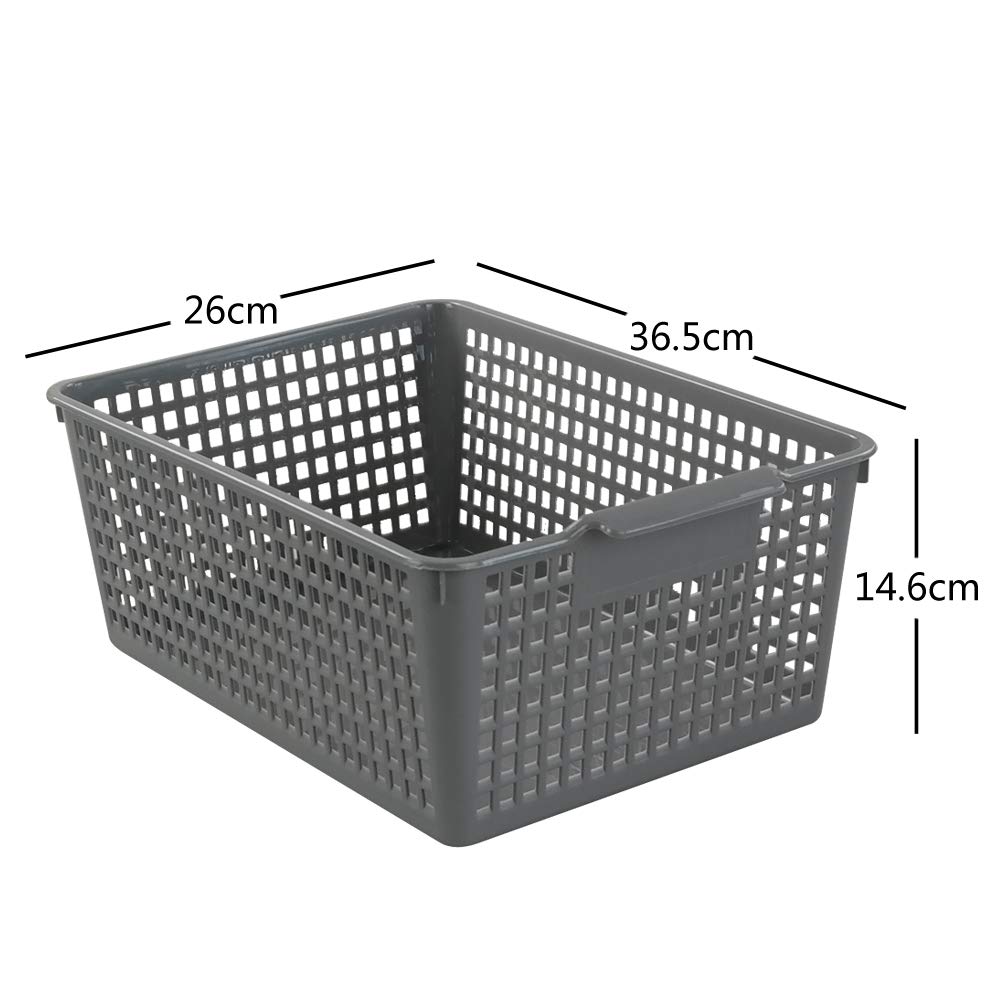 Rinboat Large Plastic Rectangle Storage Baskets, Gray, 6 Pack