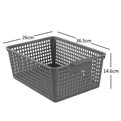 Rinboat Large Plastic Rectangle Storage Baskets, Gray, 6 Pack