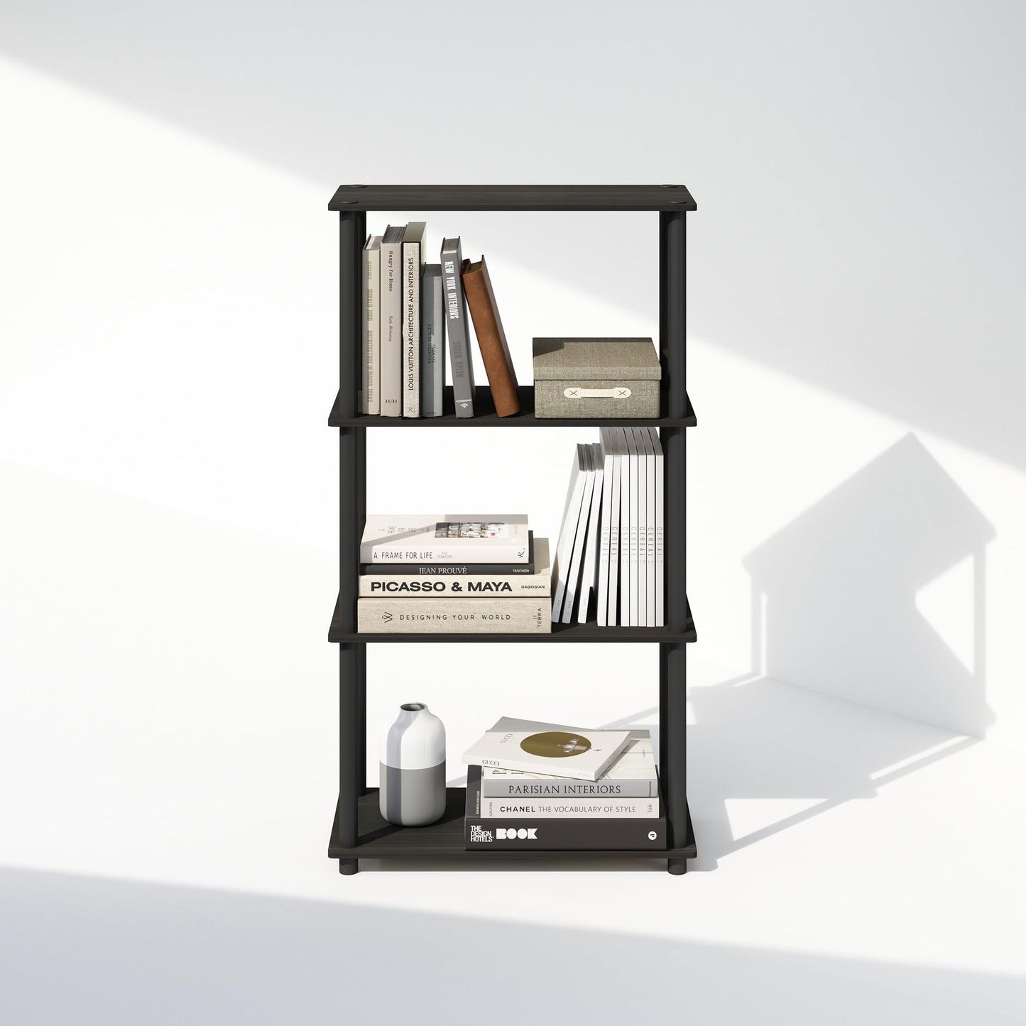 Furinno TURN-N-TUBE Book Shelf, 4-Tier Bookshelf, Bookcase with Multipurpose Compact Display Rack, 29.46 x 59.94 x 109.73 cm, for Living Room