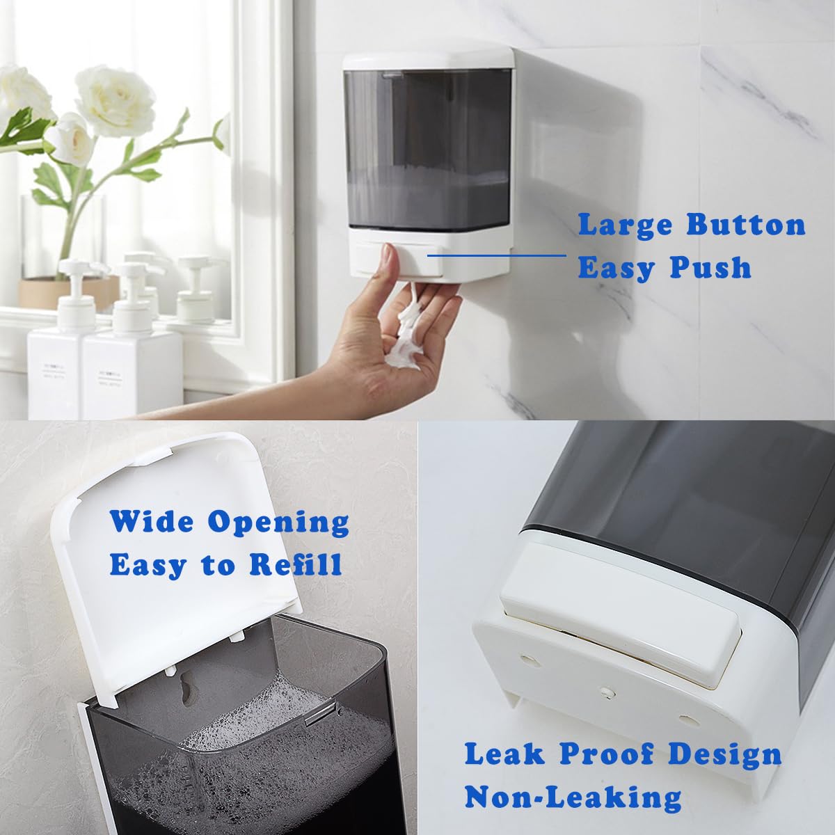 IEALODS Manual Soap Dispenser 33.8oz / 1000ml Wall Mounted Soap Dispenser Hand Commercial Soap Dispenser for Bathroom Kitchen Hotel Restaurant