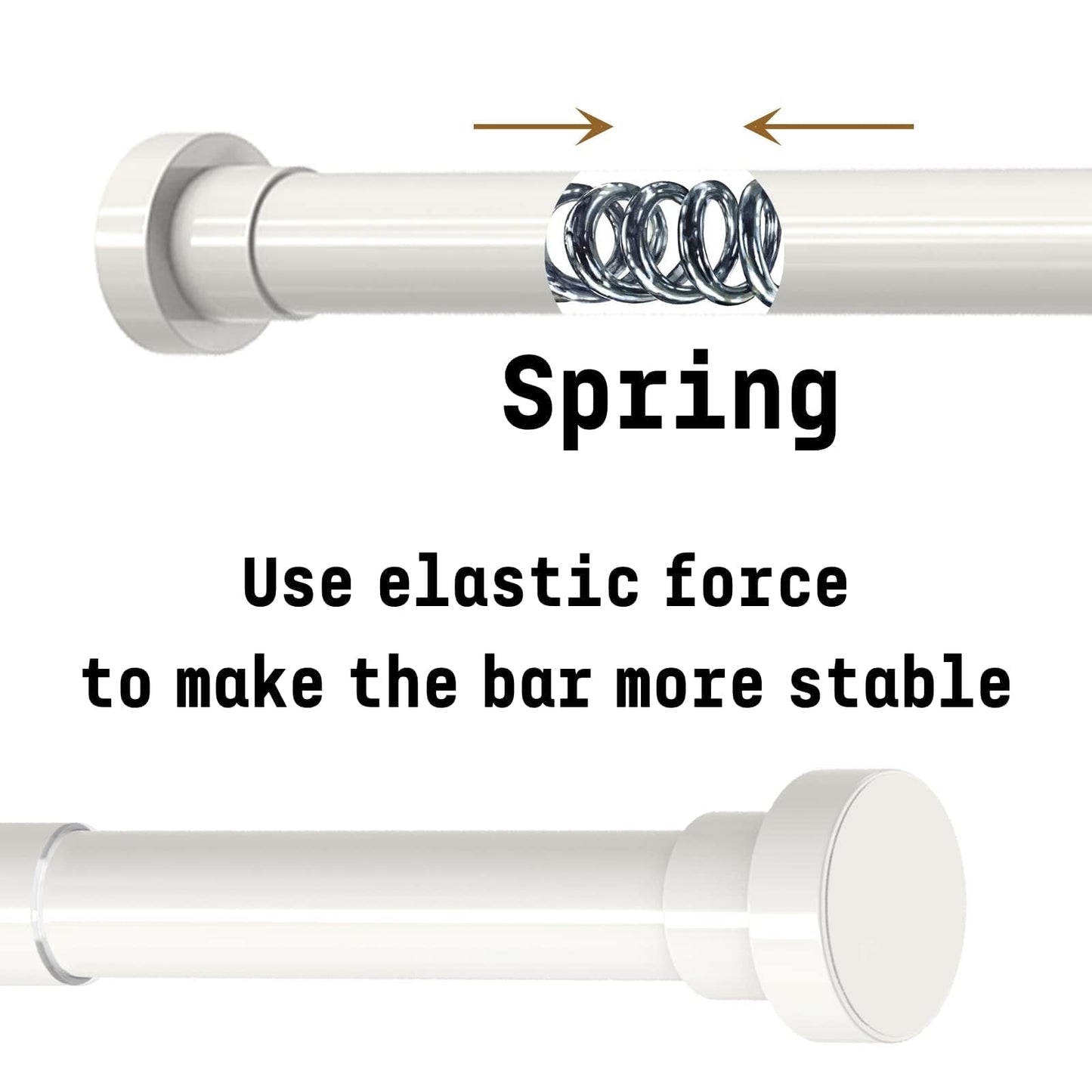 Telescopic Clothes Rail, Extendable Curtain Rod 72-145CM, φ25mm, No Drill Adjustable Spring Rod for Window Bathroom Bedroom, Silver