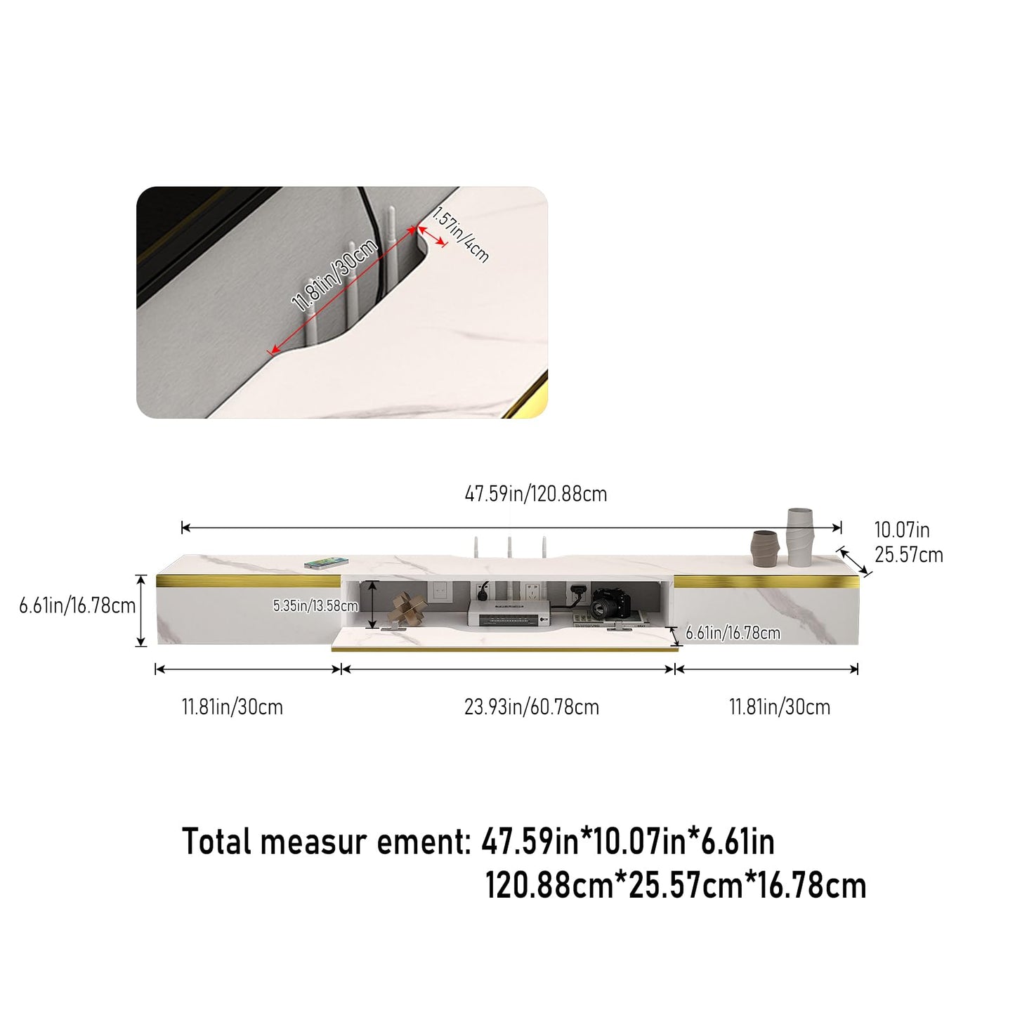 Pmnianhua Floating TV Unit, Wall Mounted TV Cabinet, Floating Shelves with 3 Doors
