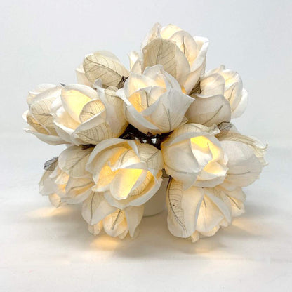 Blaze On Chelsea Rose Fairy Lights (White Coloured)  20 Warm White LED Lights  Handcrafted Roses Created from Mulberry Paper  USB Powered with UK