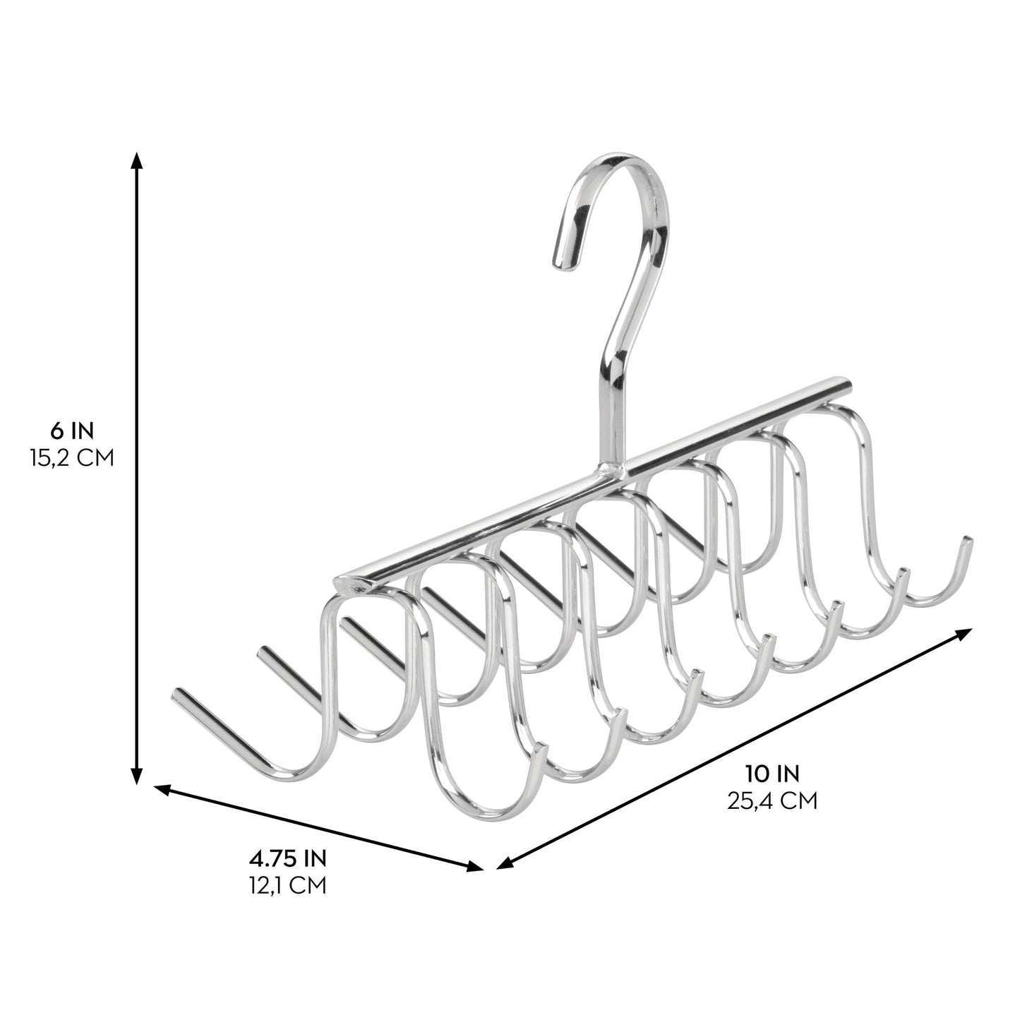 iDesign Axis Tie Rack, Metal Tie and Belt Hanger with 14 Storage Hooks, Chrome Coloured