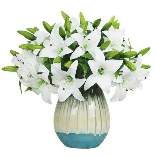 Olrla 20pcs White Artificial Lily Flowers, Real Touch Tiger Lily Easter Lily Fake Spring Flowers for Wedding Home Office Easter Decoration
