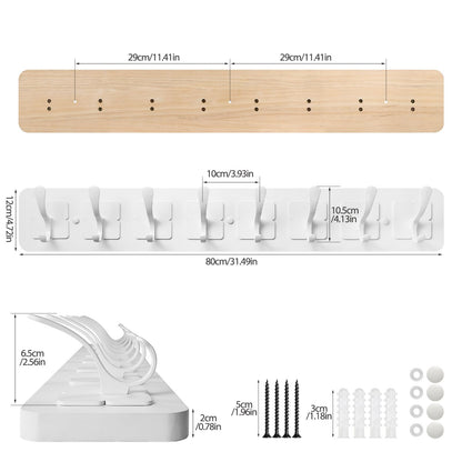 VIEBSOTG Coat Rack Wall Mounted,Wooden Wall Coat Rack with 8 Double Hooks for Hanging Coats,Hats,Jackets White, 8 Double Hooks