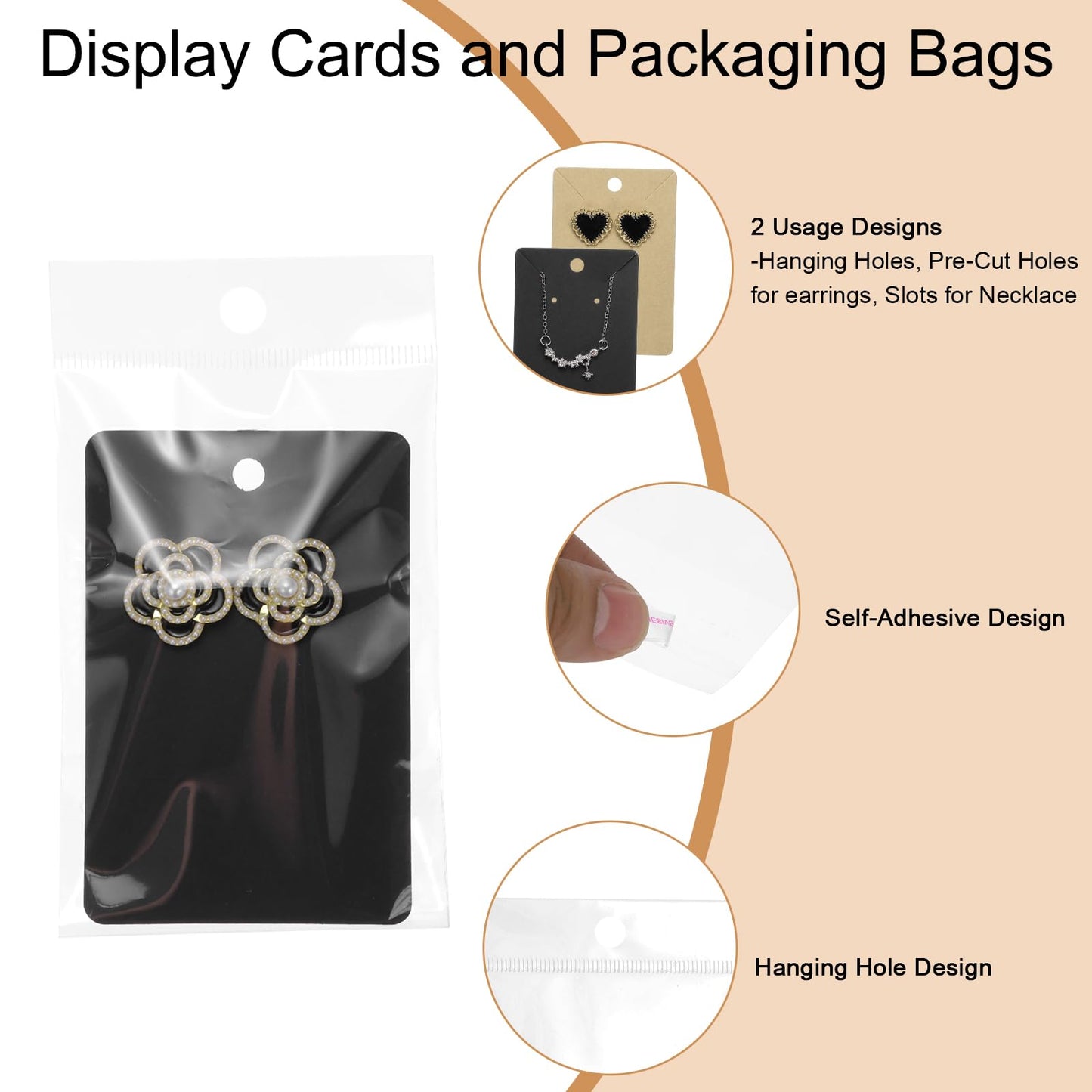 PATIKIL Earring Display Cards, 150 Pcs Necklace Display Holder Card with Packaging Bags for Hanging Earrings Necklace Ear Studs, Black