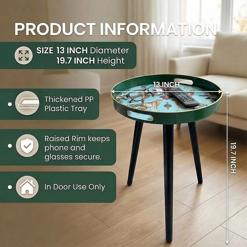 Simmer Stone Round Indoor Side Tables with Detachable Wooden 3 Legs, Versatile Tray Table, Perfect For Round Coffee Table Tea